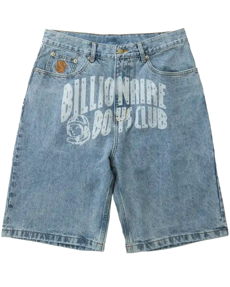 Billionaire Boys Club Faded Arch Logo Denim Shorts Light Wash Blue
