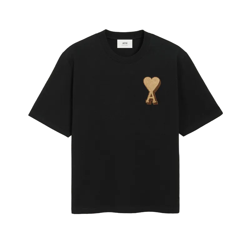 AMI Paris T-Shirt Ami De Coeur Patch Black Beige